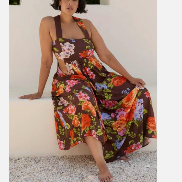 Anthropologie The Piper Bandeau Maxi Dress Brown Floral Plus Size 1X NWT - Picture 1 of 7